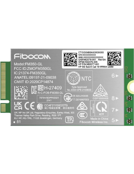 HP 5G Modem m.2 WWAN 4G/5G Sub-6 GHz FM350-GL Mobile Broadband Cellular (compatible with WWAN-ready EliteBook 830 835 840 845 8