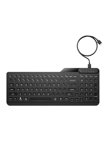 HP 405 Backlit USB-C Wired 24/7 Keyboard, Spill Resistant, Sanitizable, Programmable, Adjustable Tilt and LED brightness - Blac