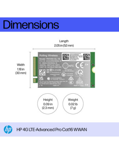 HP 4G LTE Modem m.2 WWAN Cat 16 Mobile Broadband Cellular (compatible with WWAN-ready EliteBook 6 8 X - G1i G1a - 13 14 16, Fli