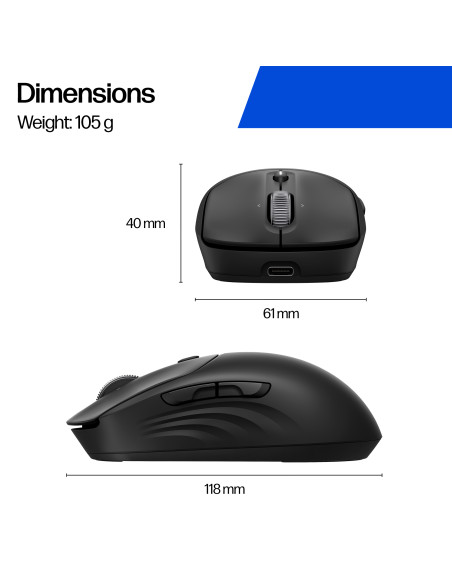 HP 705 Super Capacitor Wireless Mouse - Multi-Device, Programmable, 4-way scrolling, Ultra-Fast Rechargeable, Multi Surface, 60