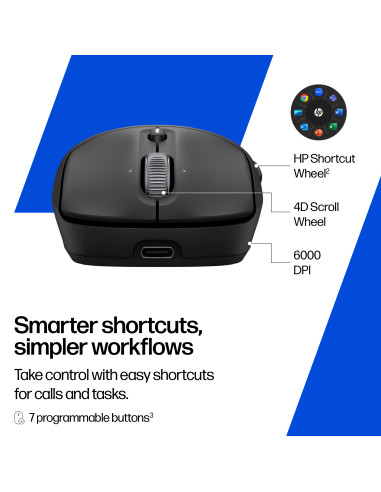 HP 705 Super Capacitor Wireless Mouse - Multi-Device, Programmable, 4-way scrolling, Ultra-Fast Rechargeable, Multi Surface, 60