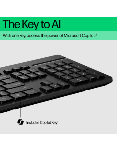 HP 125 G2 USB Wired Keyboard, Sanitizable, Copilot Key - Black - US ENG (BULK of 12 pcs)