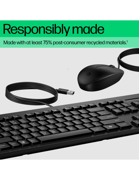 HP 225 G2 USB Wired Mouse Keyboard Combo, Copilot Key - Black - ESTONIAN