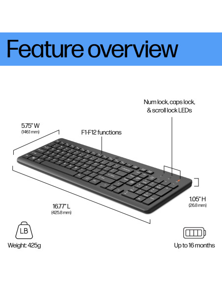 HP 225 Wireless Keyboard - Black - US ENG