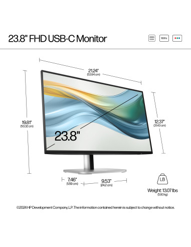 HP 524pu Series 5 Pro FHD Charging Monitor - OPENBOX - 23.8" 1920x1080 FHD 350-nit 100Hz AG, IPS, USB-C(100W/15W)/HDMI/DisplayP