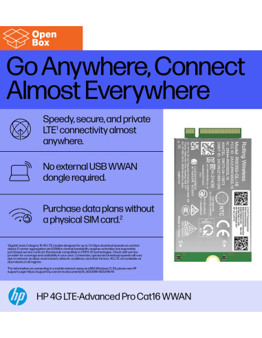 HP 4G LTE Modem - OPENBOX - m.2 WWAN Cat 16 Mobile Broadband Cellular (compatible with WWAN-ready ProBook EliteBook 4 6 - G1i G