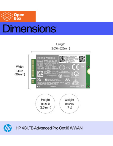 HP 4G LTE Modem - OPENBOX - m.2 WWAN Cat 16 Mobile Broadband Cellular (compatible with WWAN-ready ProBook EliteBook 4 6 - G1i G