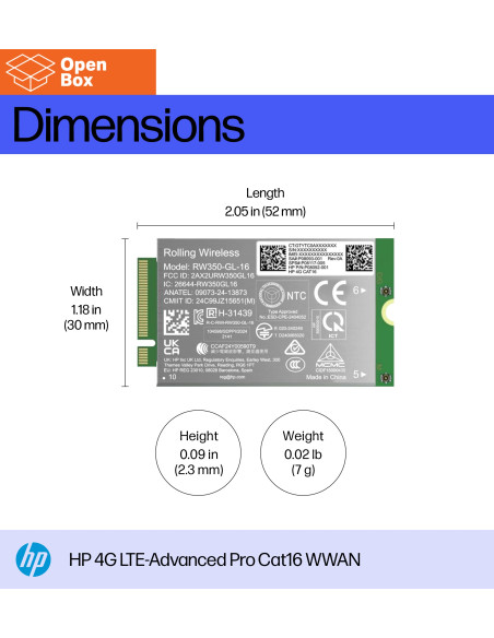 HP 4G LTE Modem - OPENBOX - m.2 WWAN Cat 16 Mobile Broadband Cellular (compatible with WWAN-ready ProBook EliteBook 4 6 - G1i G