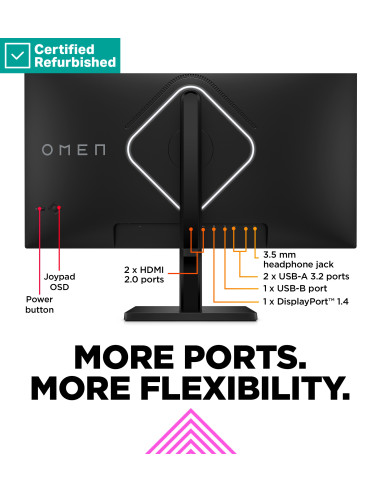 RENEW SILVER OMEN by HP 27qs QHD Gaming Monitor - 27" 2560x1440 QHD 400-nit 240Hz AG, IPS, 2x HDMI/DisplayPort, 2x USB-A, speak