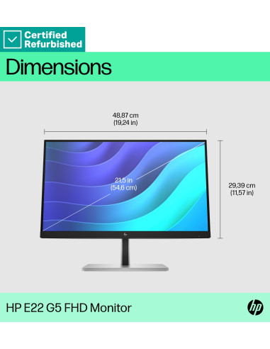 RENEW SILVER HP E22 G5 FHD Monitor - 21.5" 1920x1080 FHD 250-nit 75Hz AG, IPS, HDMI/DisplayPort, 4x USB-A, height adjustable/ti