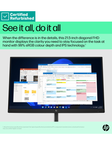 RENEW SILVER HP E22 G5 FHD Monitor - 21.5" 1920x1080 FHD 250-nit 75Hz AG, IPS, HDMI/DisplayPort, 4x USB-A, height adjustable/ti