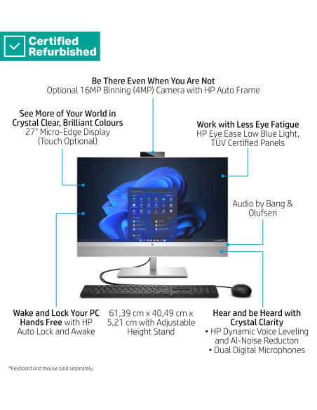 RENEW SILVER HP Elite 870 G9 AIO All-In-One 27 - i7-14700, 16GB, 1TB SSD, 27 FHD Non-Touch AG, USB Mouse, Win 11 Pro, 1 years