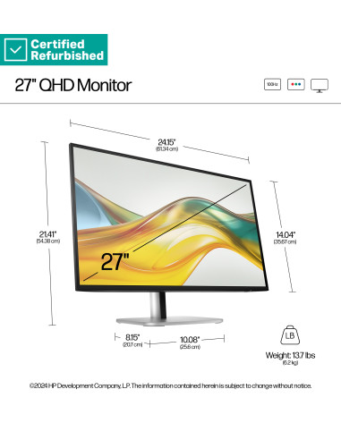 RENEW SILVER HP 527pq Series 5 Pro QHD Monitor - 27" 2560x1440 QHD 350-nit 100Hz AG, IPS, HDMI/DisplayPort, 4x USB-A, height ad