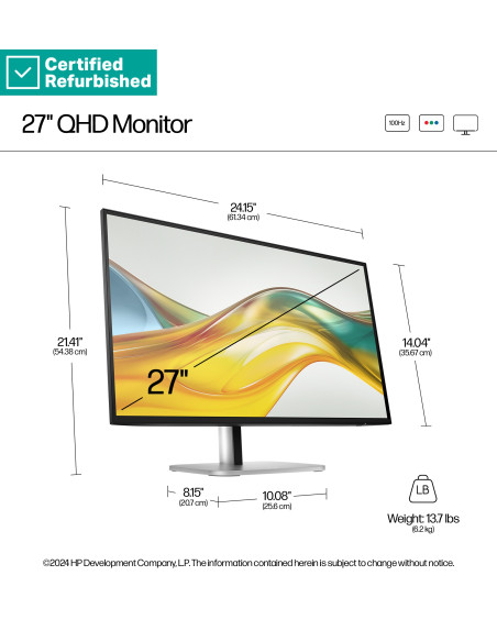 RENEW SILVER HP 527pq Series 5 Pro QHD Monitor - 27" 2560x1440 QHD 350-nit 100Hz AG, IPS, HDMI/DisplayPort, 4x USB-A, height ad