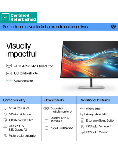 RENEW SILVER HP 724pn Series 7 Pro WUXGA Monitor - 24" 1920x1200 WUXGA 350-nit 100Hz AG, IPS, HDMI/DisplayPort/DisplayPort-out,