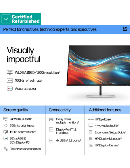 RENEW SILVER HP 724pn Series 7 Pro WUXGA Monitor - 24" 1920x1200 WUXGA 350-nit 100Hz AG, IPS, HDMI/DisplayPort/DisplayPort-out,