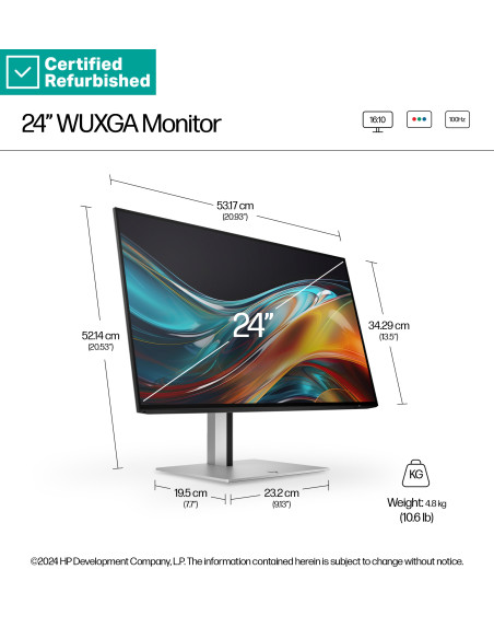 RENEW SILVER HP 724pn Series 7 Pro WUXGA Monitor - 24" 1920x1200 WUXGA 350-nit 100Hz AG, IPS, HDMI/DisplayPort/DisplayPort-out,