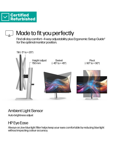 RENEW SILVER HP 727pq Series 7 Pro QHD Monitor - 27" 2560x1440 QHD 400-nit 120Hz AG, IPS Black HDR 400, USB-C(15W)/HDMI/Display
