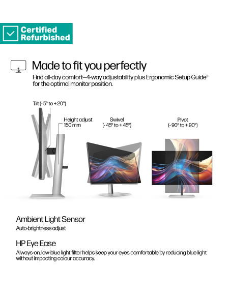 RENEW SILVER HP 727pq Series 7 Pro QHD Monitor - 27" 2560x1440 QHD 400-nit 120Hz AG, IPS Black HDR 400, USB-C(15W)/HDMI/Display