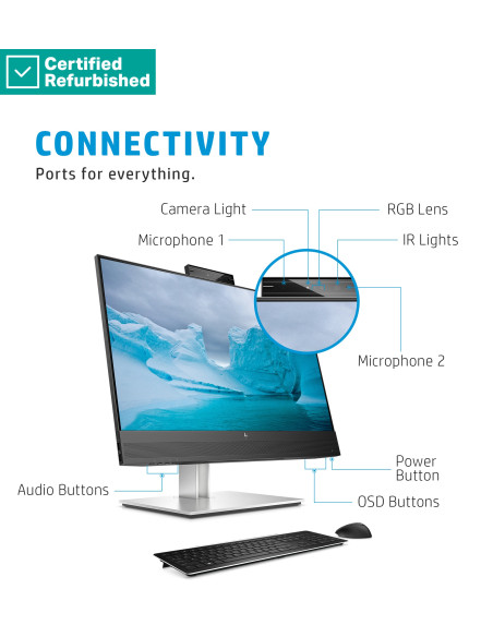 RENEW SILVER HP E24mv G4 FHD Conferencing Monitor - 23.8" 1920x1080 FHD 250-nit 60Hz AG, IPS, HDMI/VGA/DisplayPort, 4x USB-A, s