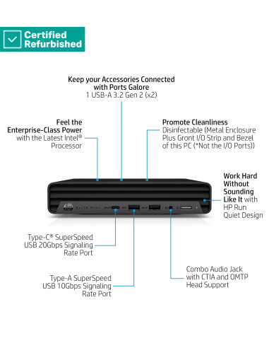 RENEW SILVER HP Elite 800 G9 Mini - i5-14500T, 8GB, 256GB SSD, USB Mouse, Win 11 Pro, 1 years