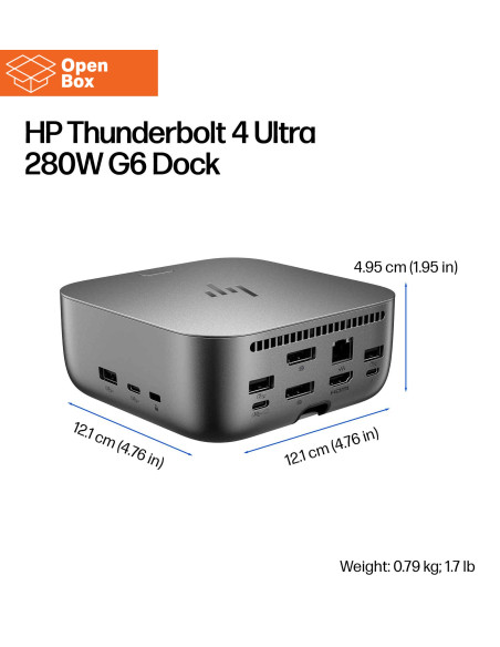 HP Thunderbolt 4 Ultra Dock - OPENBOX - G6 280W w/Combo Cable - 5x USB-A, 2x USB-C, 1x USB-C Thunderbolt 4, 2x DisplayPort, 1x 