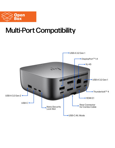 HP Thunderbolt 4 Ultra Dock - OPENBOX - G6 280W w/Combo Cable - 5x USB-A, 2x USB-C, 1x USB-C Thunderbolt 4, 2x DisplayPort, 1x 