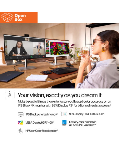 HP 727pm Series 7 Pro 4K Conferencing Monitor - 27" 3840x2160 UHD 400-nit 60Hz AG, IPS Black HDR 400, USB-C(100W/15W)/HDMI/Disp