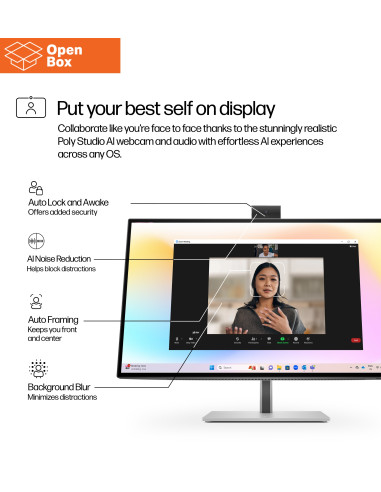 HP 727pm Series 7 Pro 4K Conferencing Monitor - 27" 3840x2160 UHD 400-nit 60Hz AG, IPS Black HDR 400, USB-C(100W/15W)/HDMI/Disp