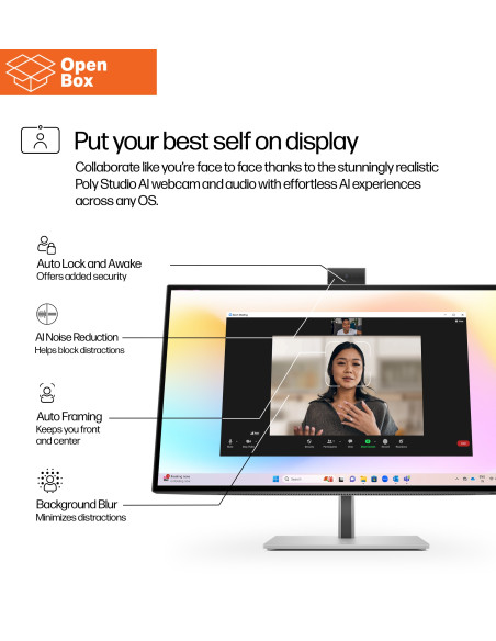 HP 727pm Series 7 Pro 4K Conferencing Monitor - 27" 3840x2160 UHD 400-nit 60Hz AG, IPS Black HDR 400, USB-C(100W/15W)/HDMI/Disp