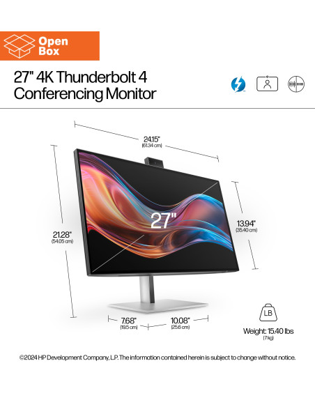 HP 727pm Series 7 Pro 4K Conferencing Monitor - 27" 3840x2160 UHD 400-nit 60Hz AG, IPS Black HDR 400, USB-C(100W/15W)/HDMI/Disp