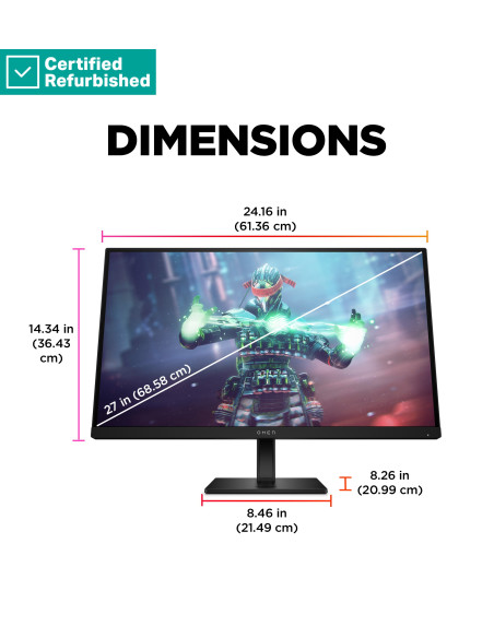 RENEW SILVER OMEN by HP 27k UHD Gaming Monitor - 27" 3840x2160 UHD 400-nit 144 Hz AG, IPS, USB-C/2x HDMI/DisplayPort, 2x USB-A,