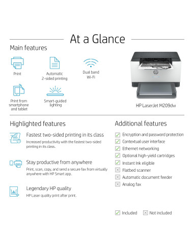 Laser Printer, HP, LaserJet M209DW, 6GW62F