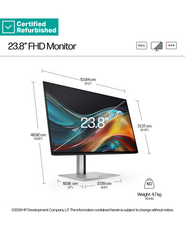 RENEW GOLD HP 724pf Series 7 Pro FHD Monitor - 23.8" 1920x1080 FHD 300-nit 100Hz AG, IPS, HDMI/DisplayPort/DisplayPort-out, 4x 