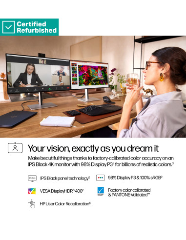 RENEW SILVER HP 727pm Series 7 Pro 4K Conferencing Monitor - 27" 3840x2160 UHD 400-nit 60Hz AG, IPS Black HDR 400, USB-C(100W/1