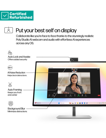 RENEW SILVER HP 727pm Series 7 Pro 4K Conferencing Monitor - 27" 3840x2160 UHD 400-nit 60Hz AG, IPS Black HDR 400, USB-C(100W/1