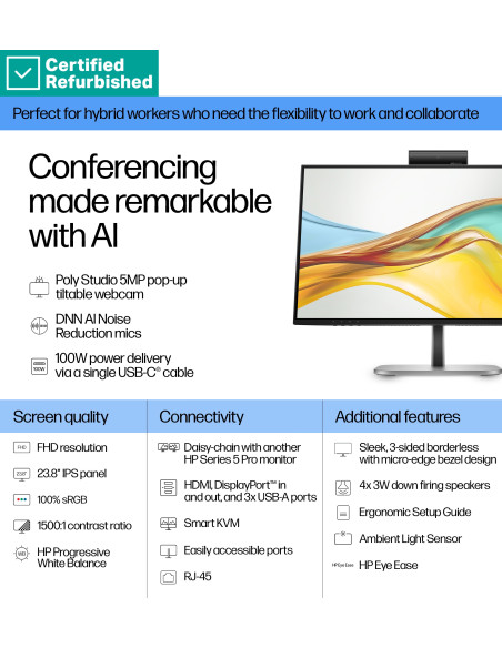 HP 524pm Series 5 Pro 23,8" FHD konferencinis Renew Silver | HP24.lt